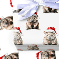 Santa Hat Animal Holiday Gift Wrap, Christmas Wombat Wrapping Paper, Adorable Australian Wildlife Wrapping Paper, Festive Winter Wrapping Paper
