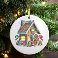 Candy Cane Holiday Ornament, Gingerbread House Christmas Ornament, Ceramic Xmas Tree Ornament, Round Sweet Treats Keepsake, Seasonal Present