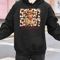 Retro Gingerbread Cowprint Hoodie, Howdy Christmas Hoodie, Western Holiday Pullover Sweatshirt, Comfy Christmas Hoodie, Winter Cowgirl Present