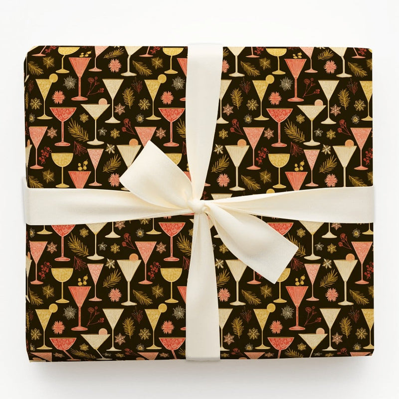Winter Martini Party Gift Wrap, Holiday Cocktail Wrapping Paper, Dark Aesthetic Drinks Wrapping Paper, New Year Christmas Wrapping Paper