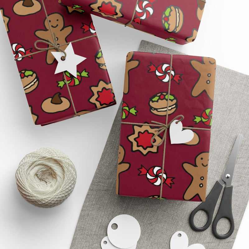 Christmas Candy Cane Gift Wrap, Gingerbread Man Wrapping Paper, Adorable Gingerbread Wrapping Paper, Holiday Gift Wrap Roll, Xmas Present Wrap