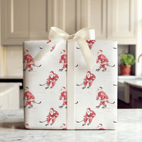 Watercolor Ice Hockey Gift Wrap, Hockey Santa Wrapping Paper, Sports Santa Christmas Wrapping Paper, Holiday Hockey Player Gift Wrap Paper