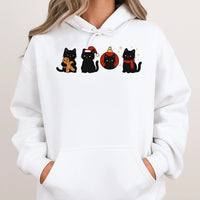Adorable Holiday Kitten Sweatshirt, Black Cat Christmas Hoodie, Festive Cat Lover Pullover, Spooky Adorable Winter Hooded Sweatshirt, Xmas Present
