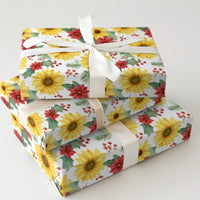Floral Christmas Gift Wrap, Sunflower Poinsettia Wrapping Paper, Watercolor Botanical Wrapping Paper, Winter Floral Holiday Wrapping Paper