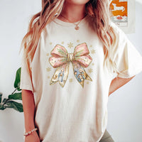 Christian Christmas Aesthetic Tee, Nativity Scene Coquette Bow T-Shirt, Religious Jesus Faith Graphic Shirt, Holiday Bow Tee