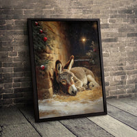 Holy Manger Christmas Canvas Wall Art, Sleeping Donkey Nativity Canvas Print, Religious Farm Animal Canvas Decor, Christian Holiday Present