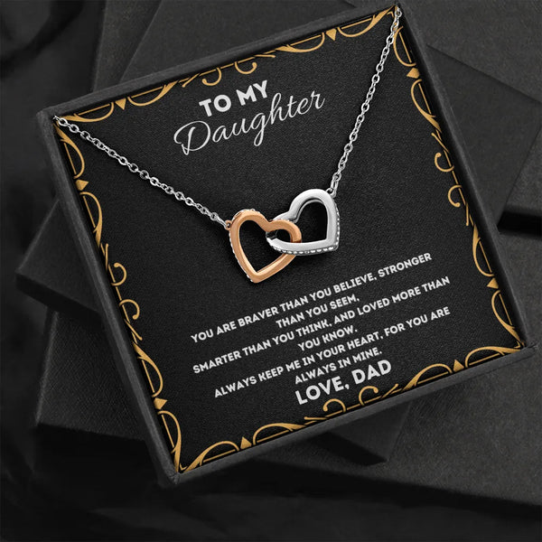 Surgical Steel Pendant Necklace, To My Daughter Interlocking Heart Necklace, Father to Daughter Necklace, Birthday Christmas 