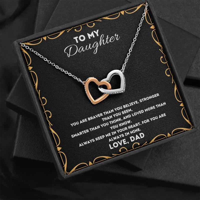 Surgical Steel Pendant Necklace, To My Daughter Interlocking Heart Necklace, Father to Daughter Necklace, Birthday Christmas Present from Dad