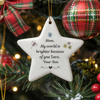 Star Ceramic Ornament, Mom Christmas Ornament, Present for Mom from Son, Glossy Ceramic Keepsake, Christmas Tree Star Ornament