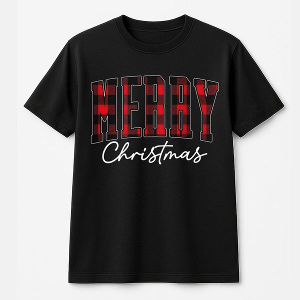 Buffalo Plaid Christmas Shirt, Merry Christmas T-Shirt, Plaid Holiday Graphic Tee, Festive Christmas T-Shirt, Winter Holiday 