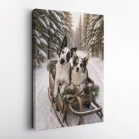 Rustic Snowy Forest Sled Dog Canvas Print, Dogs in Sleigh Winter Canvas Wall Art, Christmas Holiday Dog Lover Canvas, Comfy Seasonal Decor