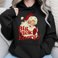 Retro Santa Christmas Sweatshirt, Big Nick Energy Hoodie, Humorous Holiday Santa Pullover, Sarcastic Xmas Present Hooded Sweatshirt for Men Women