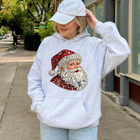 Sparkly Gemstone Christmas Hoodie, Jeweled Santa Hoodie, Retro Santa Graphic Hoodie, Festive Holiday Pullover Sweatshirt, Winter Xmas Present