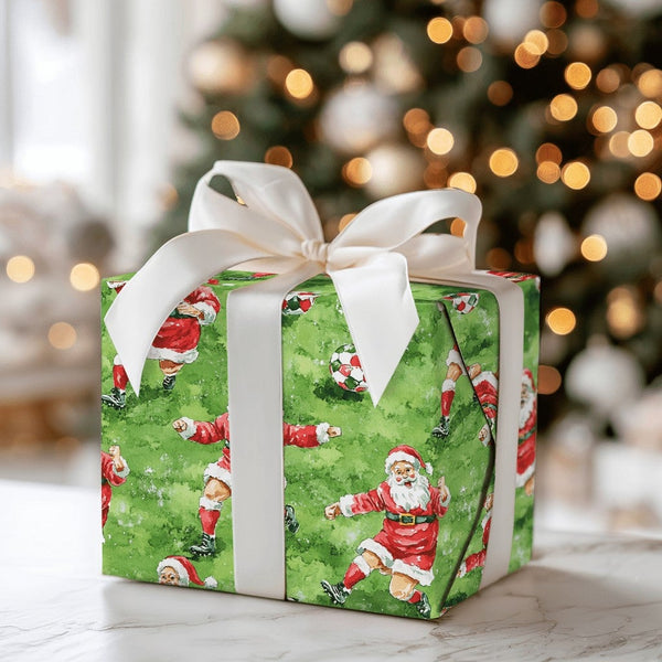 Christmas Soccer Gift Wrap, Soccer Santa Wrapping Paper, Holiday Sports Wrapping Paper, Football Santa Roll, Athlete Xmas Gif