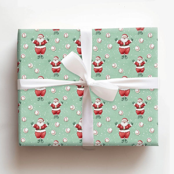 Baseball Christmas Gift Wrap, Mint Green Baseball Santa Wrapping Paper, Baseball Holiday Wrapping Paper, Sports Santa Xmas Gi