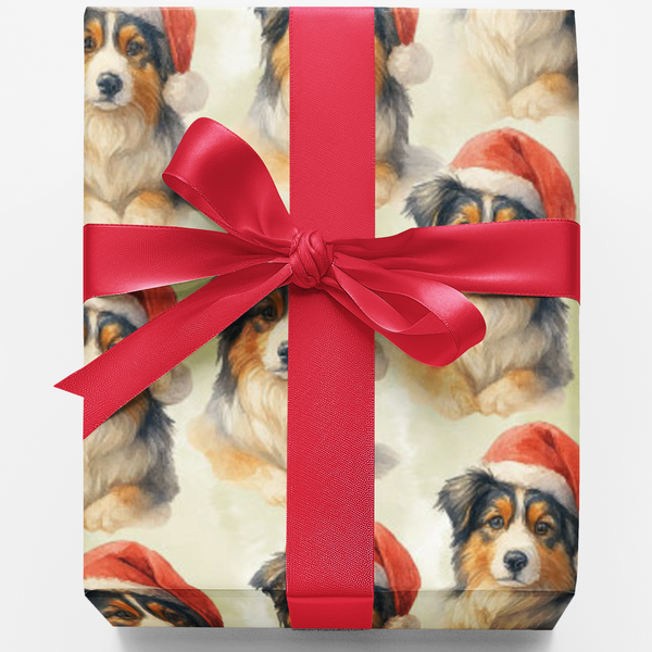 Adorable Aussie Christmas Gift Wrap, Miniature American Shepherd Wrapping Paper, Holiday Dog Wrapping Paper, Pet Lover Presen