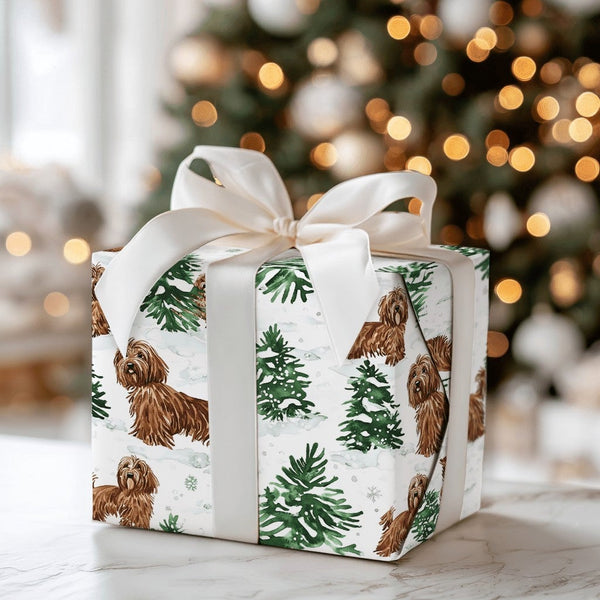 Winter Snow Tree Gift Wrap, Havanese Dog Christmas Wrapping Paper, Watercolor Dog Holiday Wrapping Paper, Adorable Pet Lover 