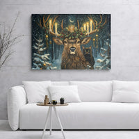 Whimsical Deer Canvas Wall Art, Christmas Stag Canvas Print, Candles and Black Cat Canvas Decor, Winter Holiday Wall Art, Festive Home Present