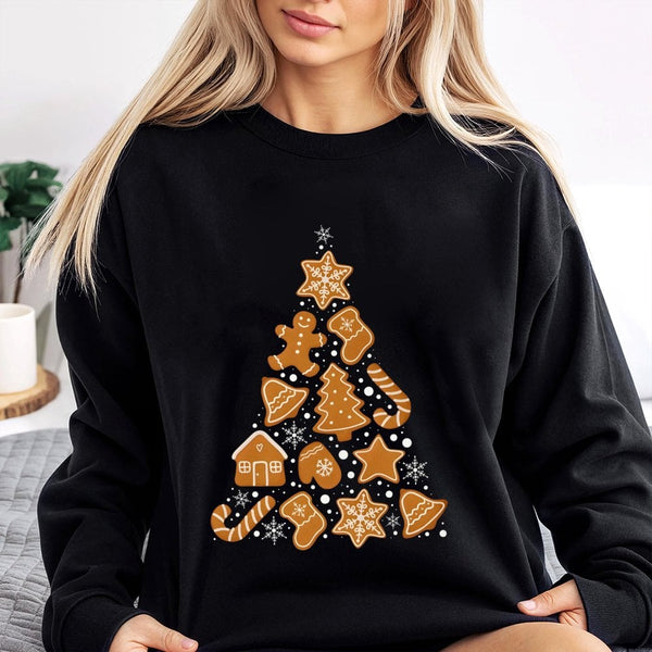 Adorable Holiday Cookie Sweater, Gingerbread Christmas Tree Sweatshirt, Festive Baking Crewneck Pullover, Comfy Xmas Sweatshi
