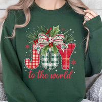 Plaid Holiday Crewneck, Joy to the World Christmas Sweatshirt, Religious Christian Sweater, Festive Xmas Tree Pullover, Present for Women