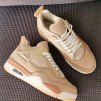 Retro Basketball Shoes, Tan Colorway, Lace Up Design, Casual Gift for Shoe Lovers