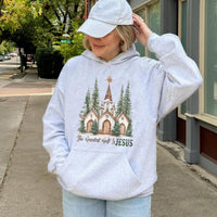 Watercolor Christmas Church Hooded Sweatshirt, The Greatest Present Is Jesus Hoodie, Religious Christian Faith Pullover, Nativity Xmas Hoodie