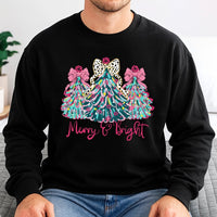 Merry and Bright Holiday Crewneck, Coquette Christmas Tree Bow Sweatshirt, Preppy Christmas Tree Sweater, Adorable Winter Graphic Pullover