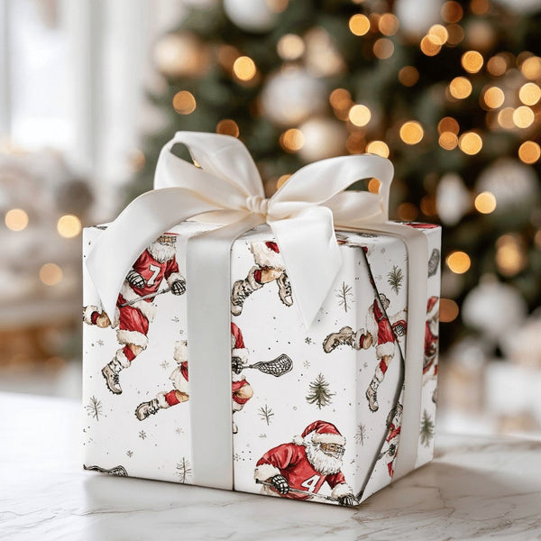 Sporty Lacrosse Christmas Gift Wrap, Lacrosse Santa Wrapping Paper, Lax Santa Holiday Wrapping Paper, Lacrosse Player Christm