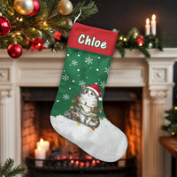 Santa Hat Kitten with Lights Stocking, Adorable Cat Christmas Stocking, Personalized Pet Holiday Stocking, Custom Cat Christmas Stocking Decor