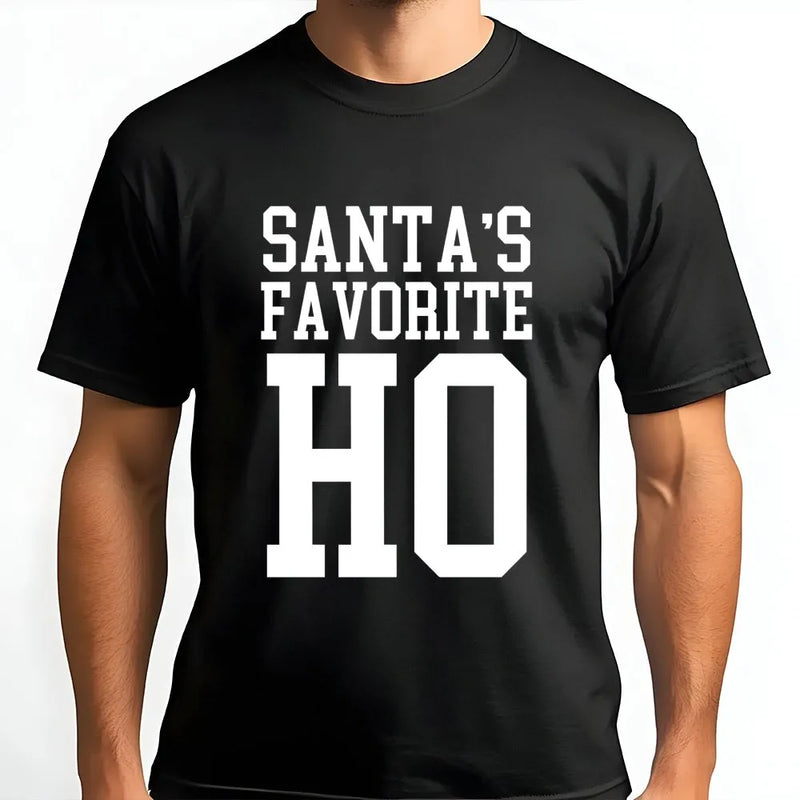Humorous Christmas Party Shirt, Santas Favorite Ho T-Shirt, Sarcastic Naughty List Tee, Retro Holiday Graphic T-Shirt, Humor Christmas Present