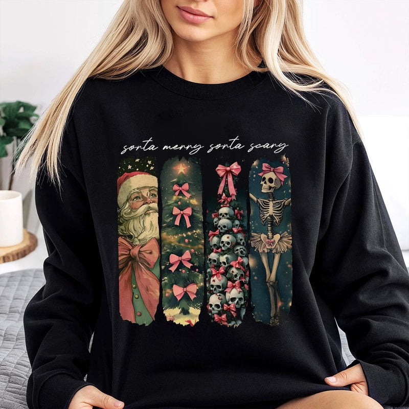 Skeleton Santa Sweatshirt, Sorta Merry Sorta Scary Christmas Sweatshirt, Spooky Holiday Sweatshirt, Retro Xmas Crewneck, Adorable Winter Present