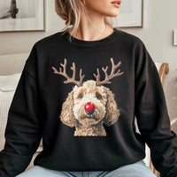 Reindeer Antlers Dog Sweatshirt, Goldendoodle Christmas Sweatshirt, Humorous Xmas Dog Crewneck, Holiday Pet Sweater, Dog Lover Sweatshirt