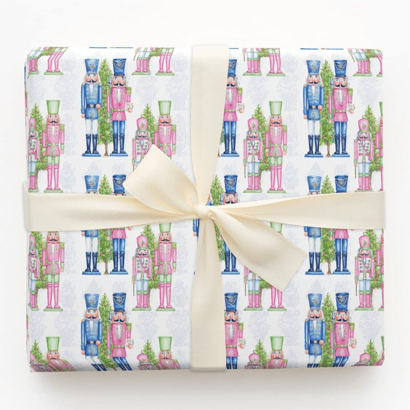 Watercolor Soldier Christmas Gift Wrap, Pink Nutcracker Wrapping Paper, Pastel Blue Holiday Wrapping Paper, Ballet Xmas Gift Wrapping Paper
