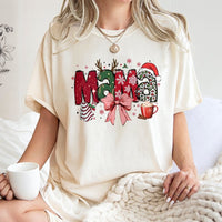 Festive Leopard Print Mama Shirt, Christmas Mama T-Shirt, Adorable Mom Graphic Tee, Retro Holiday Mama T-Shirt, Christmas Present for Mom