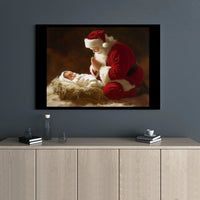 Nativity Scene Canvas Wall Art, Santa Praying at Manger Canvas Print, Religious Christmas Canvas Art, Christian Holiday Wall Decor