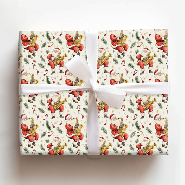 Jazz Santa Gift Wrap, Santa Playing Saxophone Wrapping Paper, Watercolor Christmas Wrapping Paper, Musical Holiday Present Wr