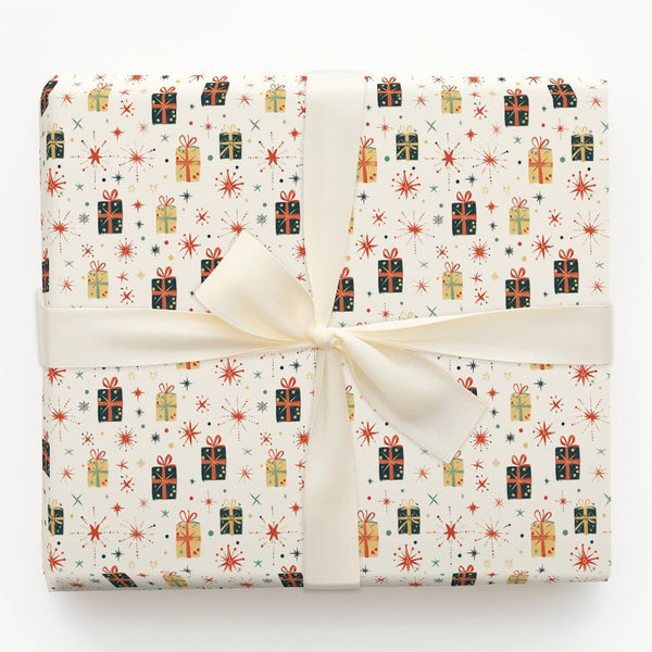 Mid-Century Gift Wrap, Retro Christmas Wrapping Paper, Vintage Starburst Holiday Paper Roll, Retro Present Wrap, Xmas Gift Wr