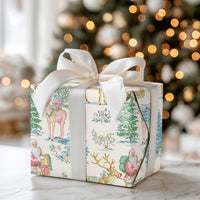 Whimsical Christmas Gift Wrap, Pastel Santa Reindeer Wrapping Paper, Pink Santa Holiday Wrapping Paper, Adorable Xmas Gift Wrap Roll