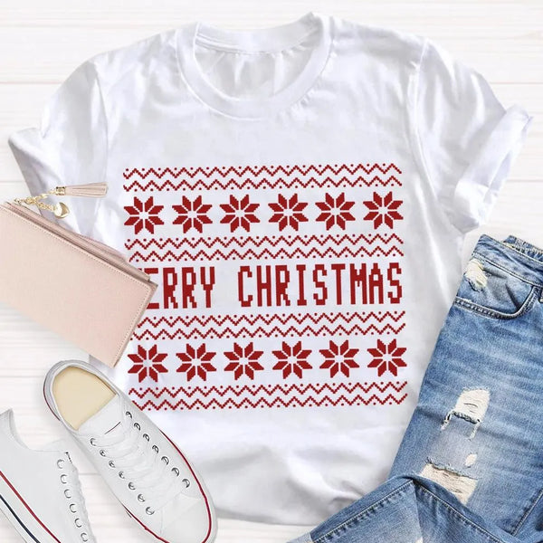 Floral Christmas Flower Shirt, Merry Christmas Waves T-Shirt, Adorable Holiday Graphic Tee, Retro Botanical Xmas Shirt, Festi