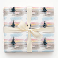 Sunset Beach Holiday Gift Wrap, Coastal Christmas Tree Wrapping Paper, Watercolor Ocean Scene Wrapping Paper, Seaside Gift Wrap Roll