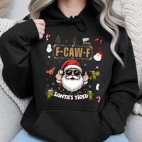 Humorous Middle Finger Christmas Hoodie, Santa's Tired Hoodie, Sarcastic Xmas Hooded Sweatshirt, Holiday Graphic Hoodie, Adult Xmas Present