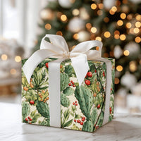 Southwestern Holly Gift Wrap, Watercolor Cactus Christmas Wrapping Paper, Desert Holiday Wrapping Paper, Festive Xmas Wrap