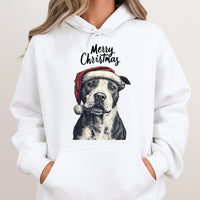 Santa Hat Dog Graphic Sweatshirt, Pitbull Christmas Hoodie, Festive Pitbull Holiday Pullover, Humorous Dog Lover Xmas Present, Pet Dog Hoodie