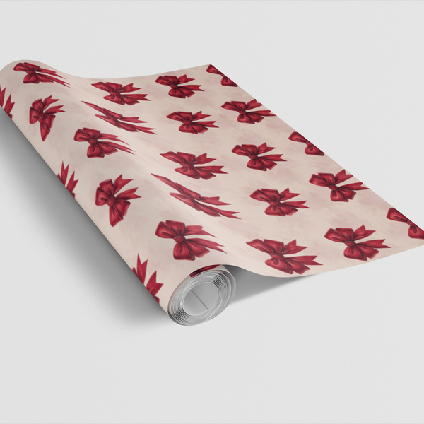 Ribbon Christmas Gift Wrap, Scarlet Promise Red Bow Wrapping Paper, Elegant Red Bows Present Wrap, Birthday and Holiday Gift 