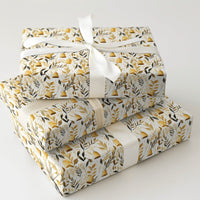Watercolor Botanical Christmas Gift Wrap, Golden Bells Wrapping Paper, Vintage Holiday Leaves Wrapping Paper, Rustic Present Wrapping Paper