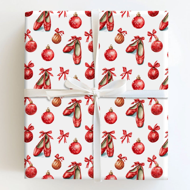 Christmas Nutcracker Gift Wrap, Ballet Pointe Shoes Wrapping Paper, Red Ribbon Holiday Wrapping Paper, Ballerina Dancer Gift Wrap Roll