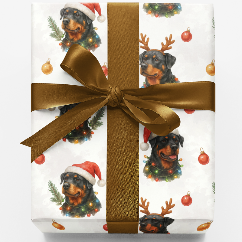 Santa Hat Rottweiler Gift Wrap, Rottweiler Christmas Wrapping Paper, Festive Rottweiler Wrapping Paper, Holiday Dog Lover Gift Wrap