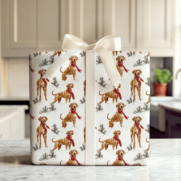Festive Red Scarf Gift Wrap, Vizsla Dog Wrapping Paper, Winter Holiday Puppy Wrapping Paper, Christmas Wrapping Paper for Dog