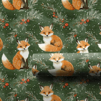 Snowy Pine Holiday Gift Wrap, Woodland Fox Christmas Wrapping Paper, Red Fox Winter Wrapping Paper, Rustic Forest Gift Wrap, Xmas Gift Wrap