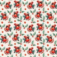Festive Winter Bird Gift Wrap, Christmas Bullfinch Wrapping Paper, Holly Pattern Wrapping Paper, Holiday Nature Lover Gift Wrap Roll